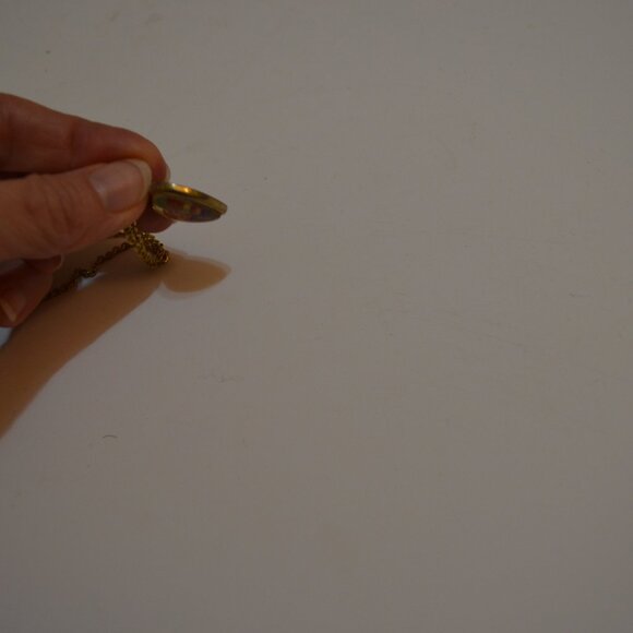 Necklace Golden Rolo Chain Link & Pendant Heart Shape Flower in Glass Vintage - Picture 5 of 7